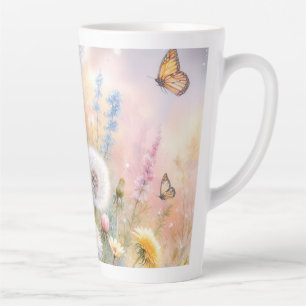 Caneca De Café Latte Flores coloridas em cor pastosa macia