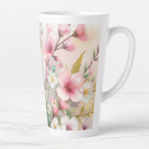 Caneca De Café Latte Flores coloridas em cor pastosa macia