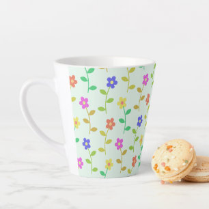 Caneca De Café Latte Flores Coloridas, Padrão Floral, Verde, Boho