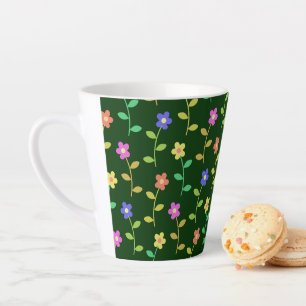 Caneca De Café Latte Flores Coloridas, Padrão Floral, Verde, Boho