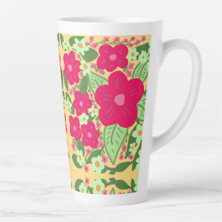Caneca De Café Latte Flores cor-de-rosa fundo amarelo fundo de água de 