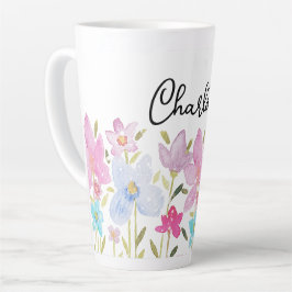Caneca De Café Latte Flores Curvas Ilustração Monograma
