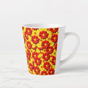 Caneca De Café Latte Flores da dália vermelha e amarela