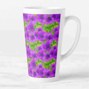 Caneca De Café Latte Flores de Anêmona Roxa Vibrante