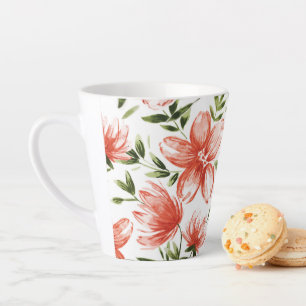 Caneca De Café Latte Flores de Aquarela Vermelhas