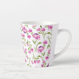 Caneca De Café Latte Flores de aquarelas boêmicas, cor-de-rosa e verde