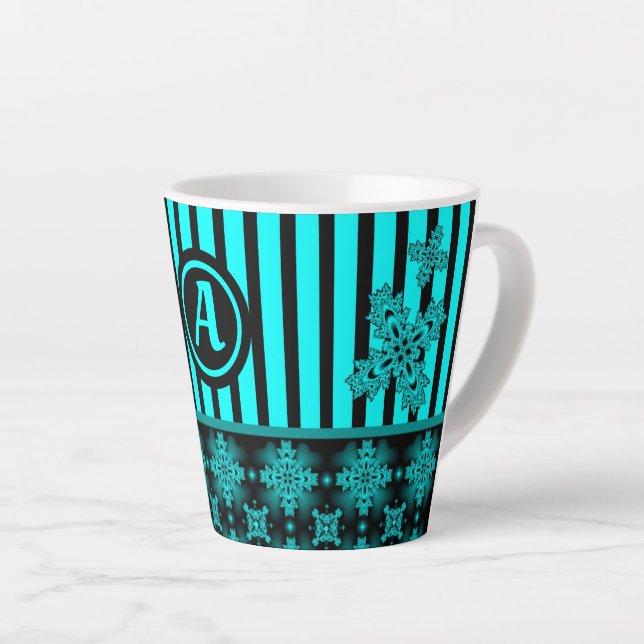 Caneca De Café Latte Flores de Artdeco em Estilo Retroativo com monogra (Ângulo direito)