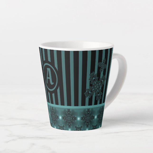 Caneca De Café Latte Flores de Artdeco em Estilo Retroativo com monogra (Ângulo direito)