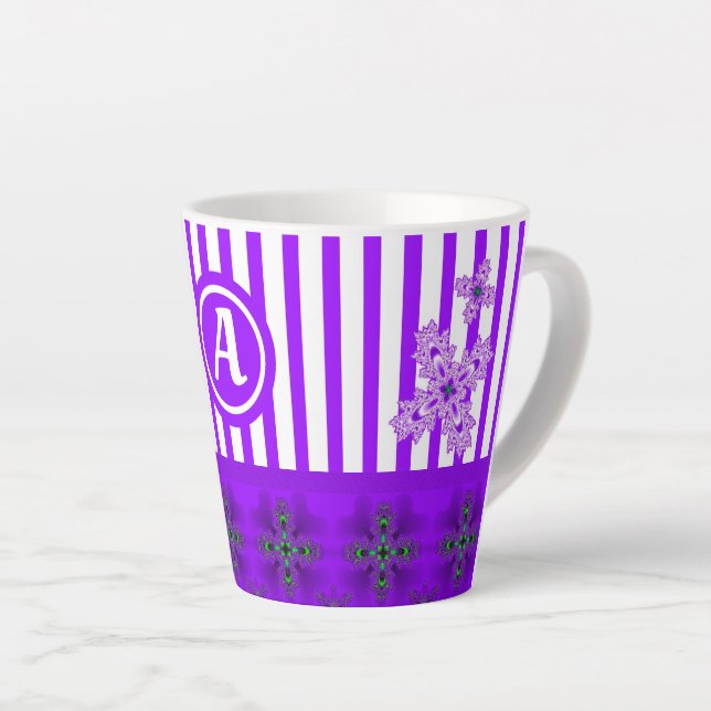 Caneca De Café Latte Flores de Artdeco em Estilo Retroativo com monogra (Ângulo direito)
