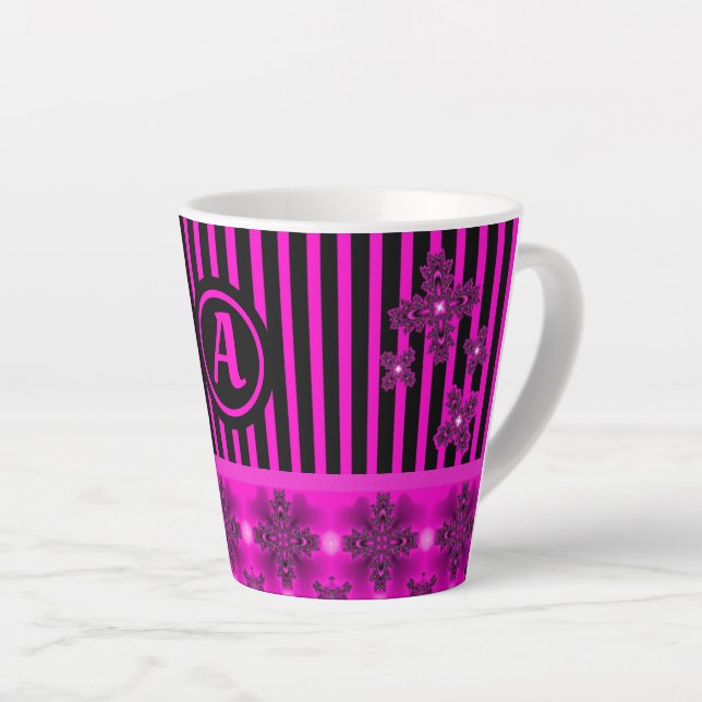 Caneca De Café Latte Flores de Artdeco em Estilo Retroativo com monogra (Ângulo direito)