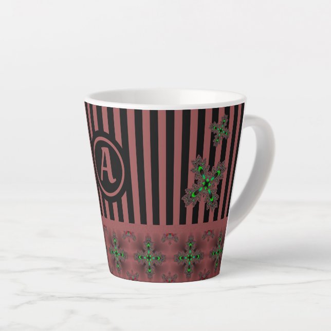 Caneca De Café Latte Flores de Artdeco em Estilo Retroativo com monogra (Ângulo direito)