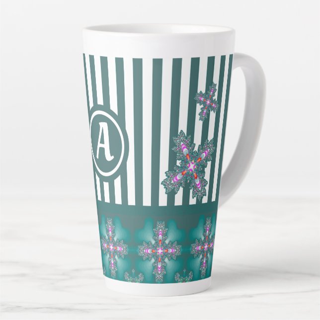 Caneca De Café Latte Flores de Artdeco em Estilo Retroativo com monogra (Ângulo direito)