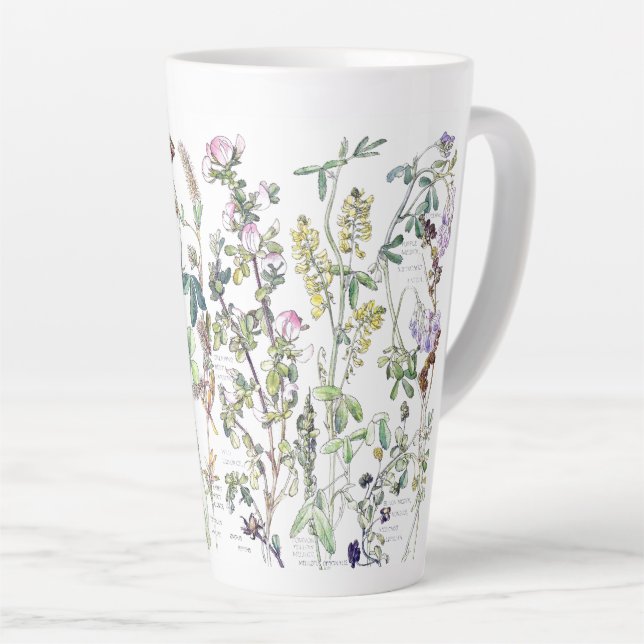 Caneca De Café Latte Flores De Flor De Vinho Botânico Latte Mug (Ângulo direito)