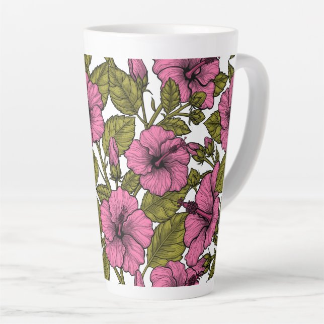 Caneca De Café Latte Flores de hibisco rosa (Ângulo direito)
