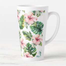 Caneca De Café Latte Flores de Hibisco Rosa Tropicais