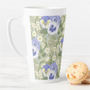 Caneca De Café Latte Flores de Jardim de Primavera em sage