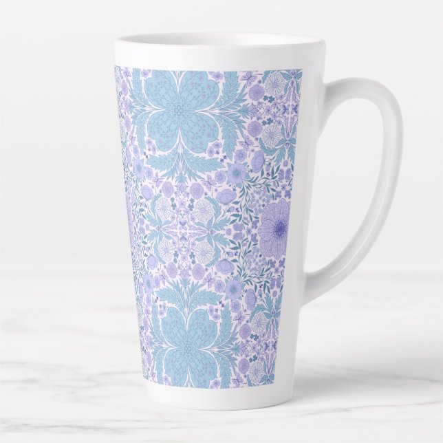 Caneca De Café Latte Flores de jardim retrô em azul e violeta (Direita)