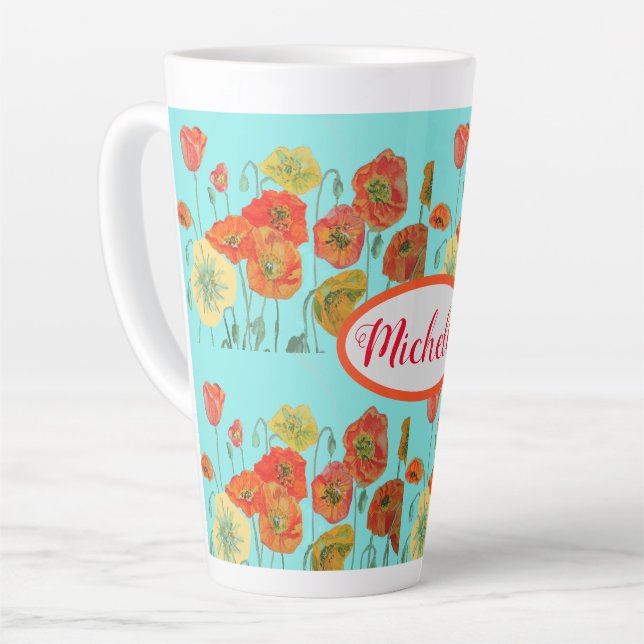 Caneca De Café Latte Flores De Laranja Papoila Aqua Aqua (Ângulo esquerdo)