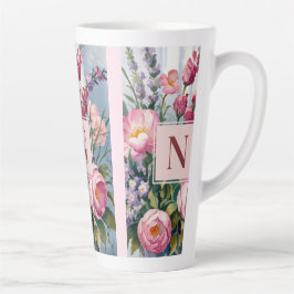 Caneca De Café Latte Flores de Lavanda Rosa Aquarela Moderna