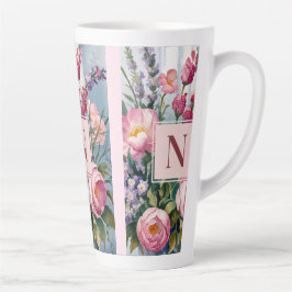 Caneca De Café Latte Flores de Lavanda Rosa Aquarela Moderna