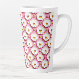 Caneca De Café Latte Flores de Orquídea Branca em Fundo Rosa com Dourad