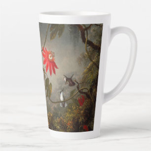 Caneca De Café Latte Flores de Paixão com Pássaros Hummingbird