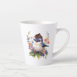 Caneca De Café Latte Flores de Pássaro de Fada aquarela Clipart-73610