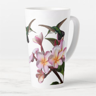 Caneca De Café Latte Flores de Plumeria Pássaros do Pássaro de Gato