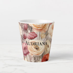 Caneca De Café Latte Flores de Primavera Creme Borgonha  