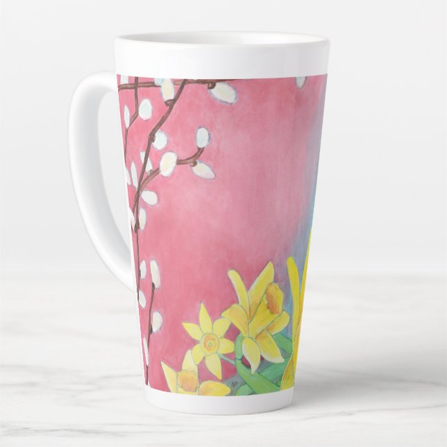 Caneca De Café Latte Flores de primavera, Daffodils, Salix Caprea e Vio (Ângulo esquerdo)