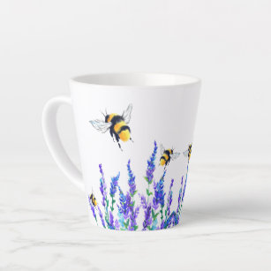 Caneca De Café Latte Flores de primavera e Abelhas Voando Mug - Pintura