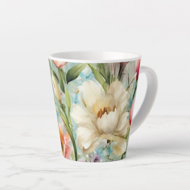 Caneca De Café Latte Flores de primavera no Estilo do Impressionismo (Ângulo direito)