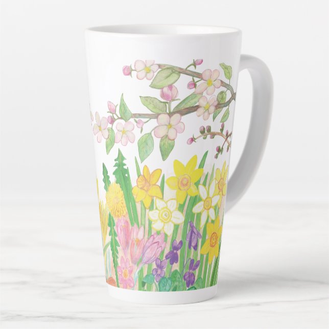 Caneca De Café Latte Flores de primavera que Radiam a Alegria (Ângulo direito)