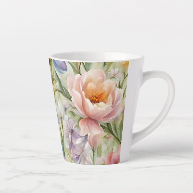 Caneca De Café Latte Flores de primavera sofisticadas e refinadas. Pint (Direita)