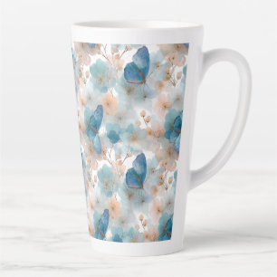 Caneca De Café Latte Flores de Primavera Vintage & Borboleta Azul