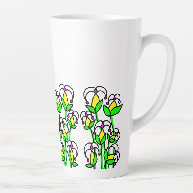 Caneca De Café Latte Flores de primavera Whimsical 41 (Direita)
