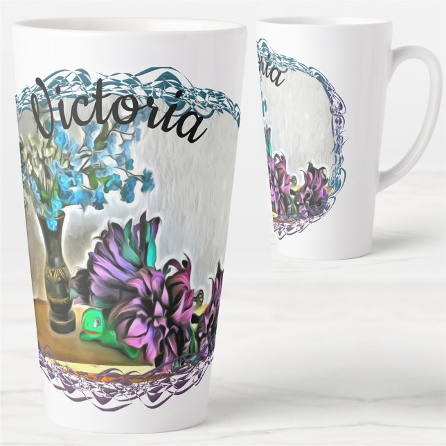 Caneca De Café Latte Flores de Seda e Palha de Milho 2190 (Criador carregado)