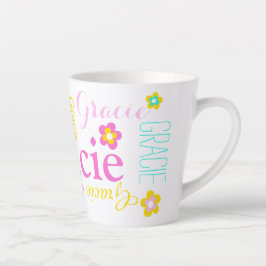 Caneca De Café Latte Flores de texto e flores gráficas chamam Gracie