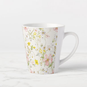 Caneca De Café Latte flores delicadas com borboleta no estilo chinês