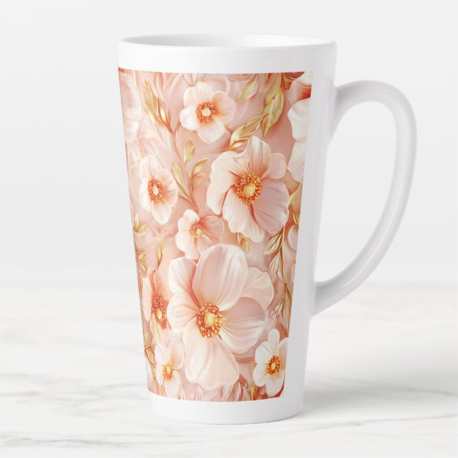 Caneca De Café Latte Flores Delicadas em Pedras de Pêssego (Direita)