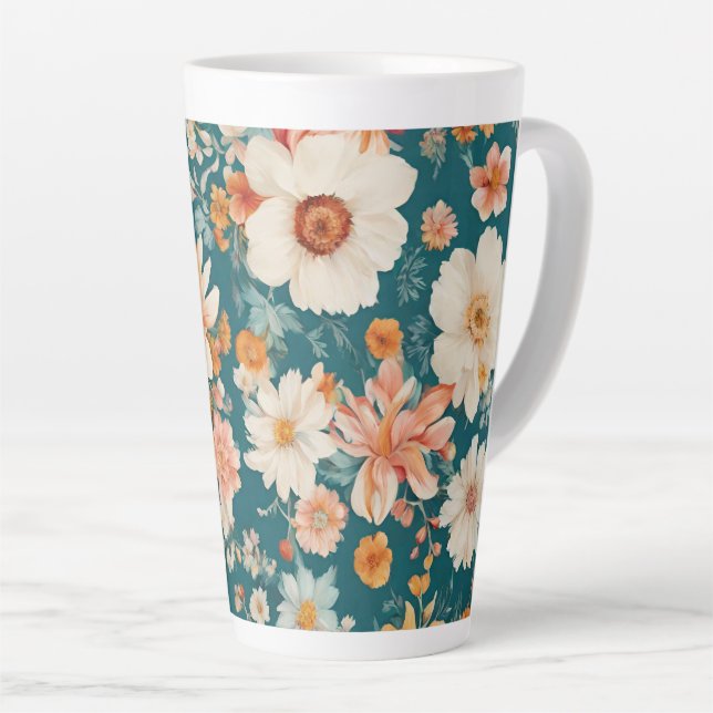 Caneca De Café Latte Flores Delicadas Incríveis (Ângulo direito)