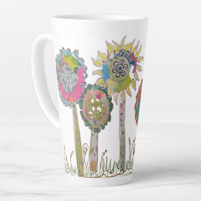 Caneca De Café Latte Flores Divertidas  (Ângulo esquerdo)