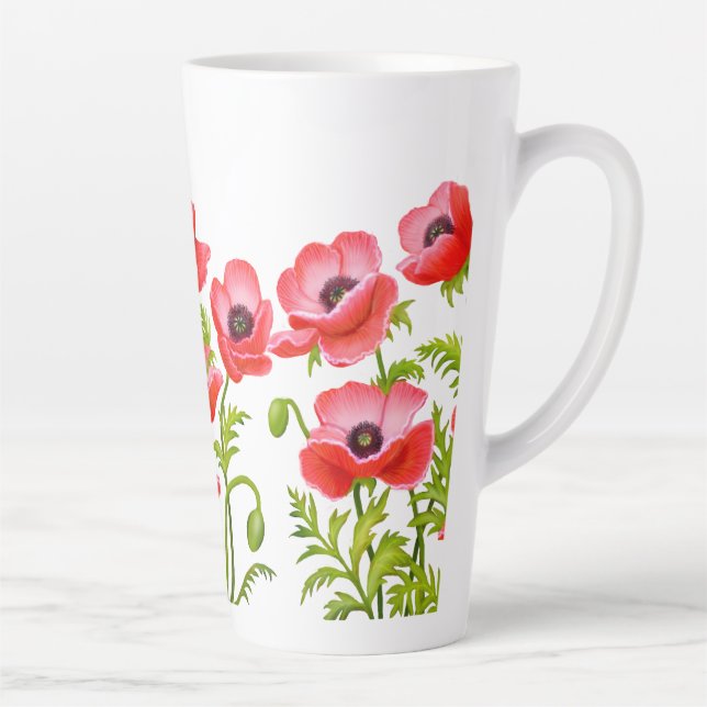 Caneca De Café Latte Flores do Jardim de Poppies Vermelhos (Direita)