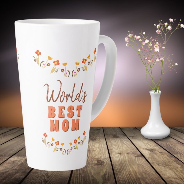 Caneca De Café Latte Flores do Melhor Mãe do Mundo no Dia das Mães (Criador carregado)
