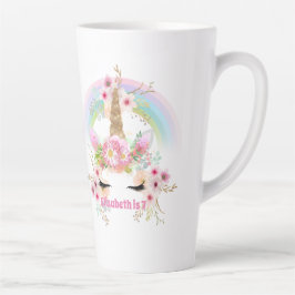 Caneca De Café Latte Flores Douradas, cor-de-rosa, do UNICORN Rainbow R