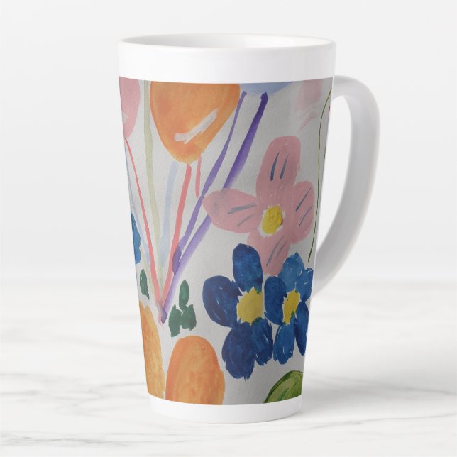 Caneca De Café Latte Flores e Balões Latte Mug (Ângulo direito)