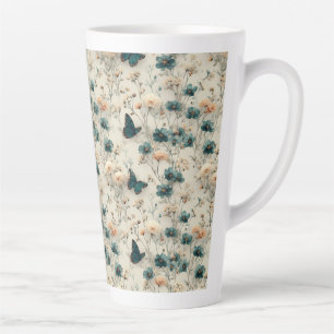 Caneca De Café Latte Flores e Borboletas da Primavera Vintage