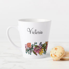 Caneca De Café Latte Flores e folhas de madrugada