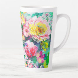 Caneca De Café Latte Flores em Flor Completa