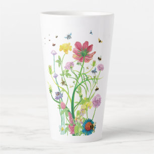 Caneca De Café Latte Flores em Flor para Abelhas Selvagens e Abelhões